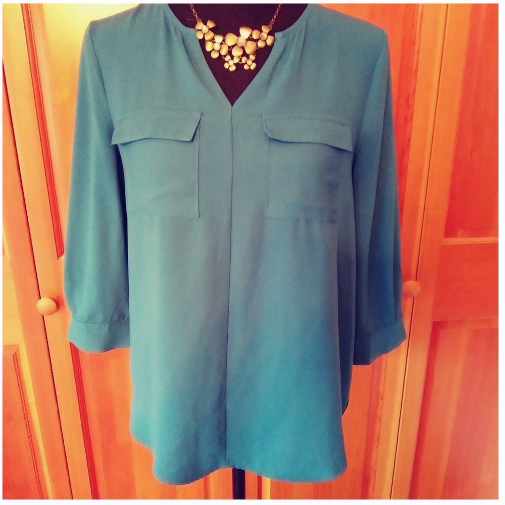 Apt. 9 Teal Work Blouse - Picture 4 of 6